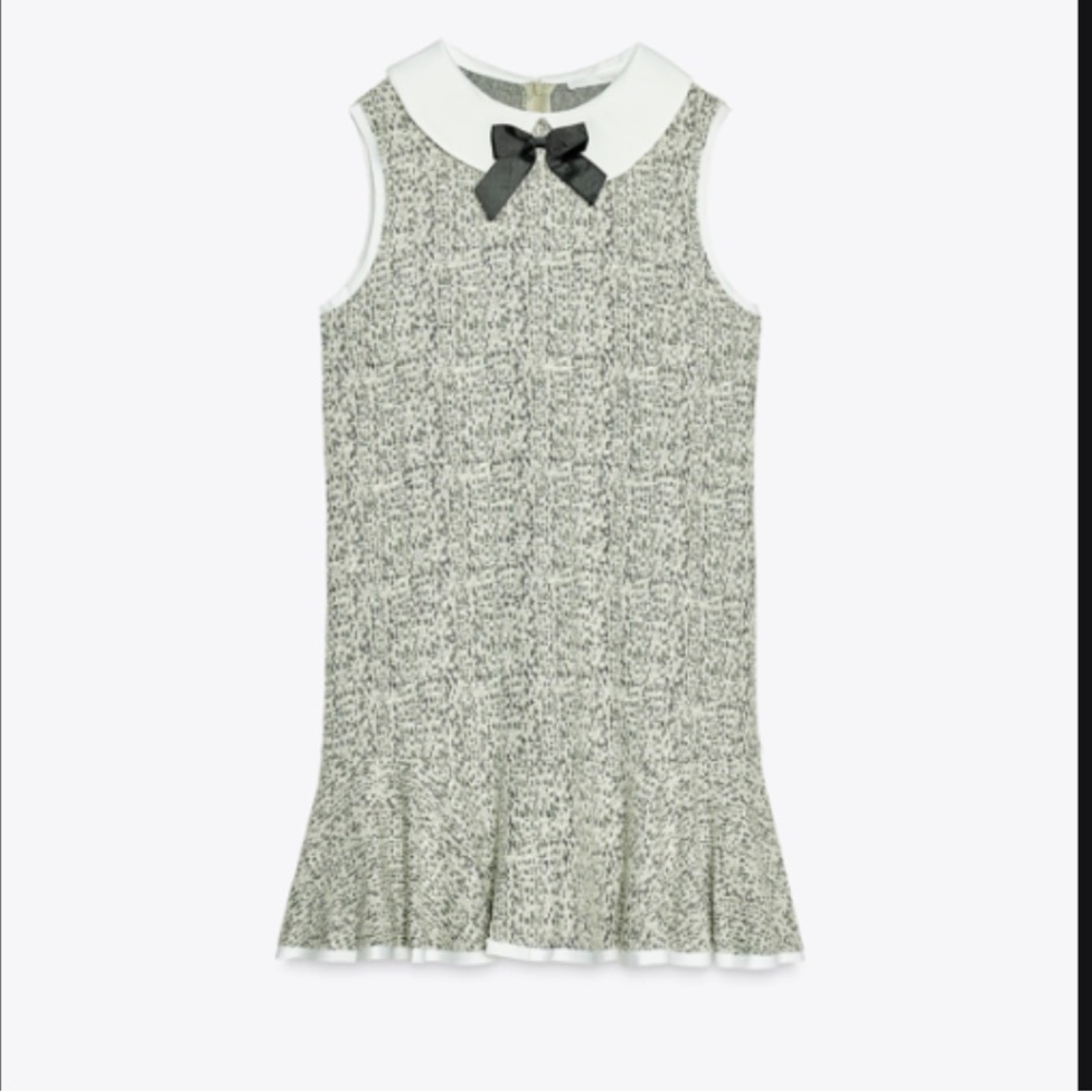Zara Gray Speckled Sleeveless Mini Dress with White Collar and Black Bow